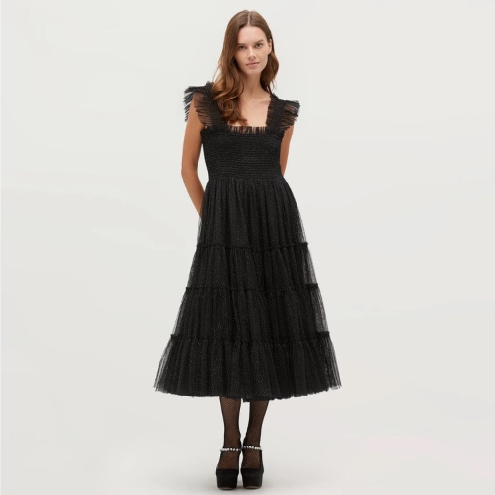 Hill House Black Tiered Midi Tulle Dress